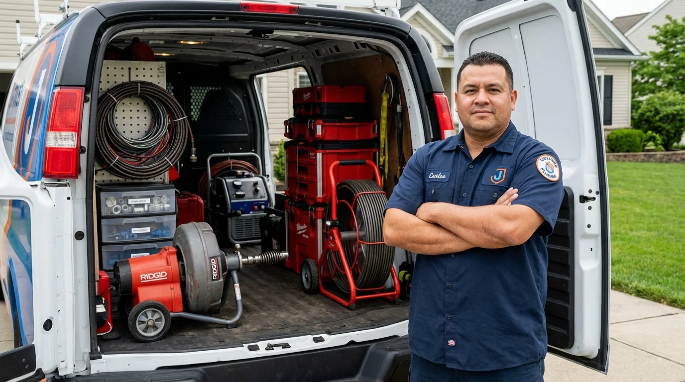 Professional drain cleaning equipment and Johns Plumbing LLC plumber in Eddington